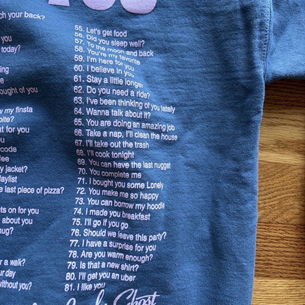 Lonely Ghost Hoodie Large Blue Want To Go For A Walk Puff Print Streetwear Indie - Picture 13 of 16